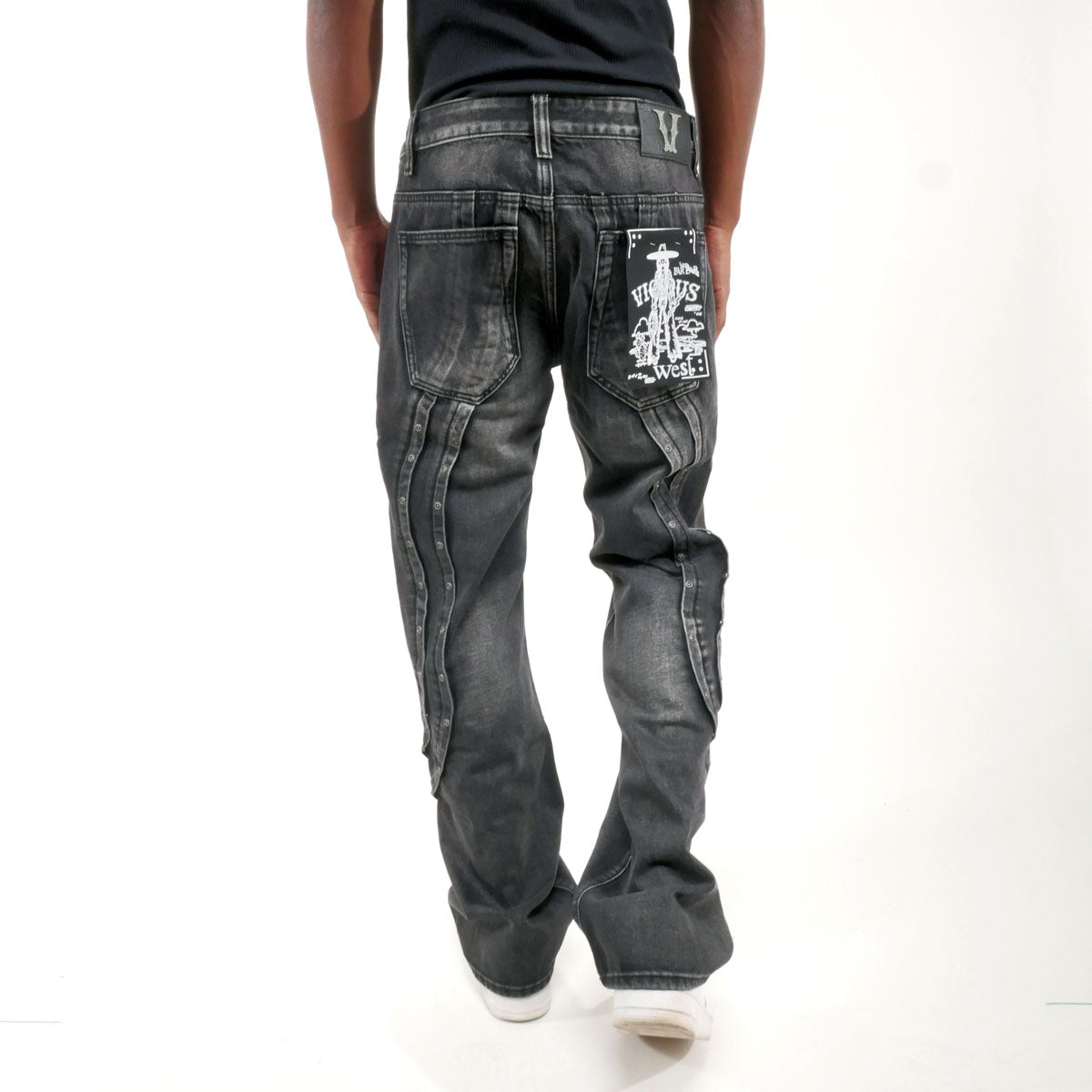 Western fit embroidered denim pant w/ stone details Black by Vicious - 2