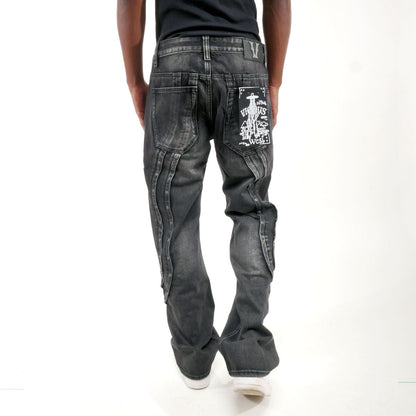 Western fit embroidered denim pant w/ stone details Black by Vicious - 2