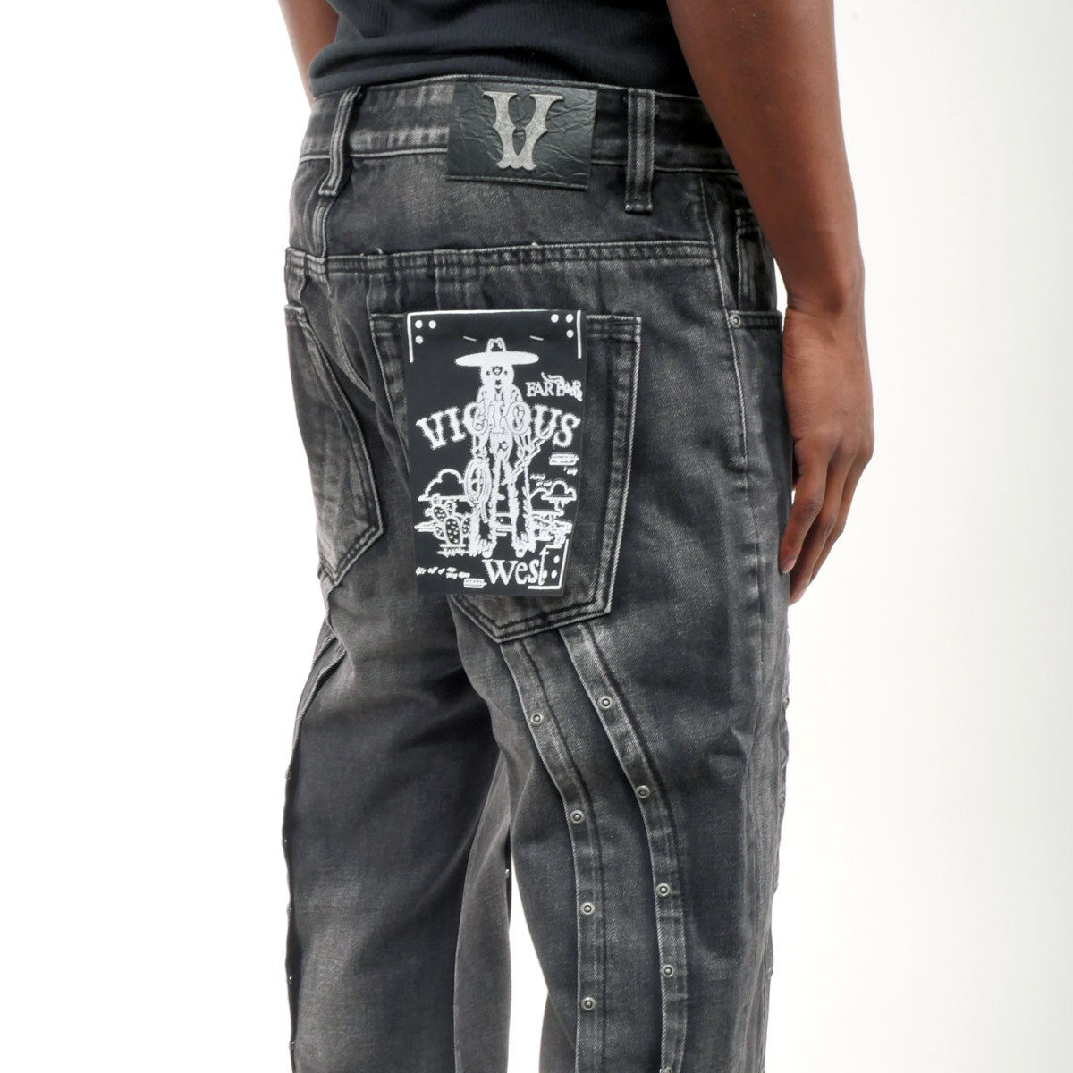 Western fit embroidered denim pant w/ stone details Black by Vicious - 3