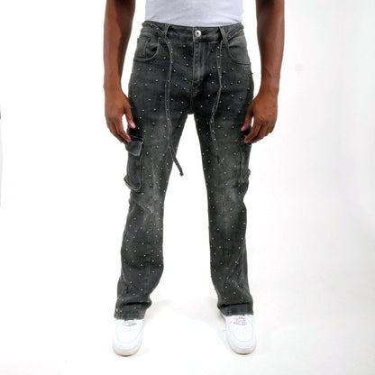 Pearl medium studded relaxed straight denim pant Black by Vicious - 0