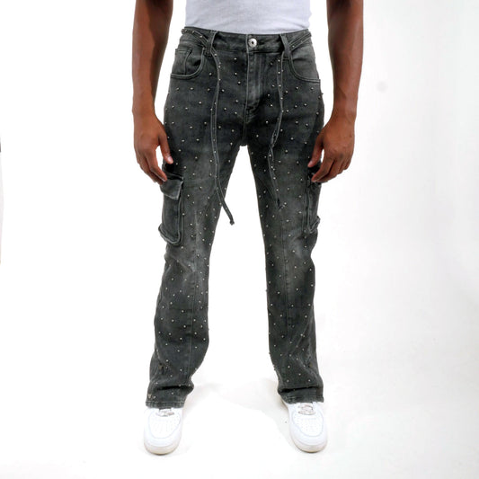 Pearl medium studded relaxed straight denim pant Black by Vicious - 0