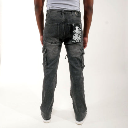 Pearl medium studded relaxed straight denim pant Black by Vicious - 3