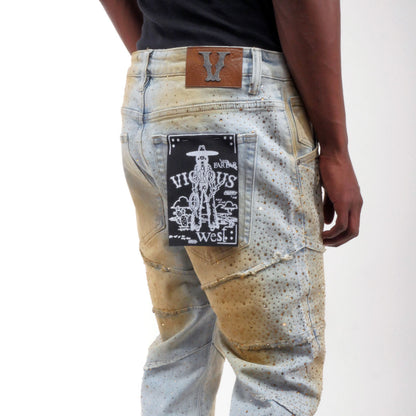 Embellished rhinestone denim pant Light Blue by Vicious - 2