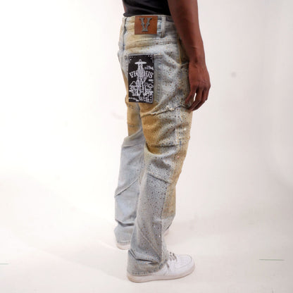 Embellished rhinestone denim pant Light Blue by Vicious - 5