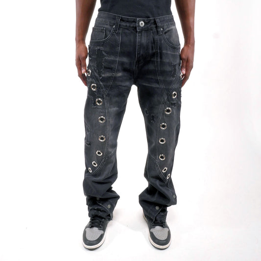 Vortex stacked grommet denim pant Black by Vicious - 0