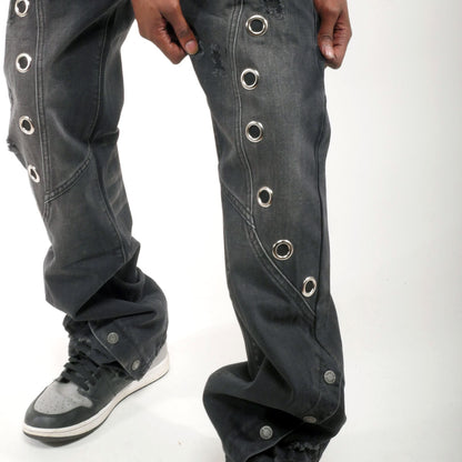 Vortex stacked grommet denim pant Black by Vicious - 3
