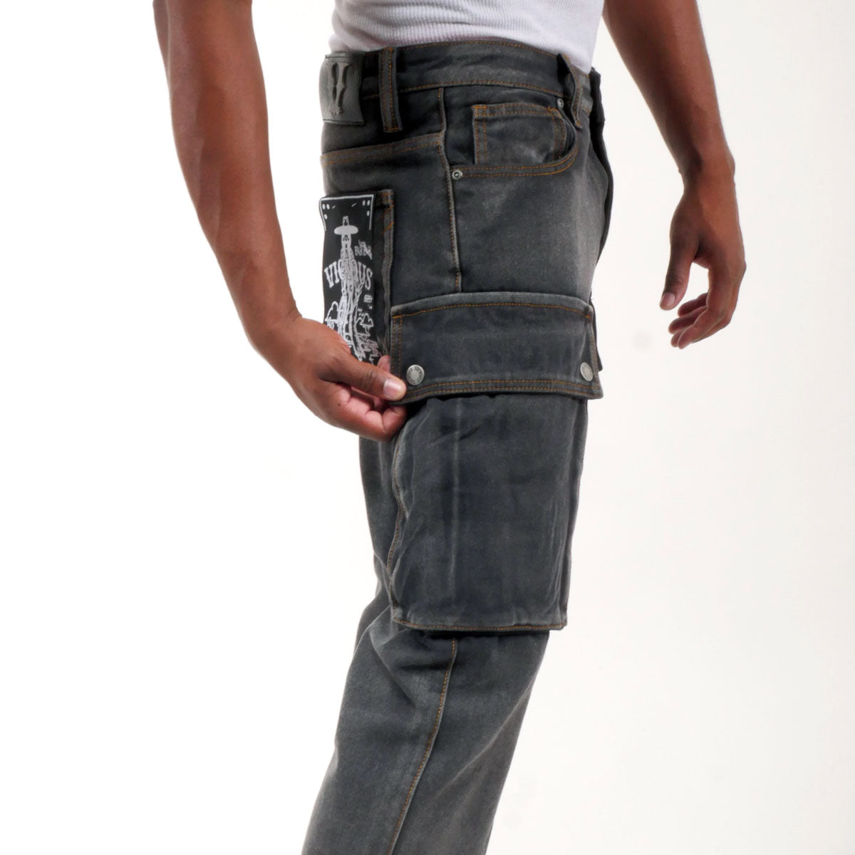 Premium side cargo western fit denim pant Black by Vicious - 2
