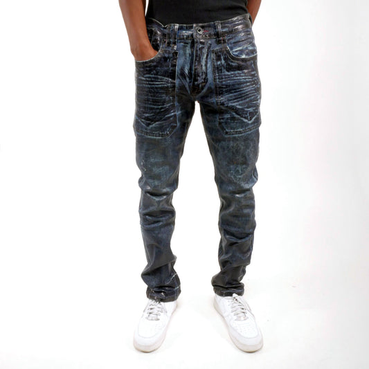Patch pocket oil slick straight leg jean Medium Indigo by Vicious - 0