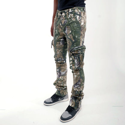 Brush camo cargo denim pant w/ side zipper details By Vicious-5
