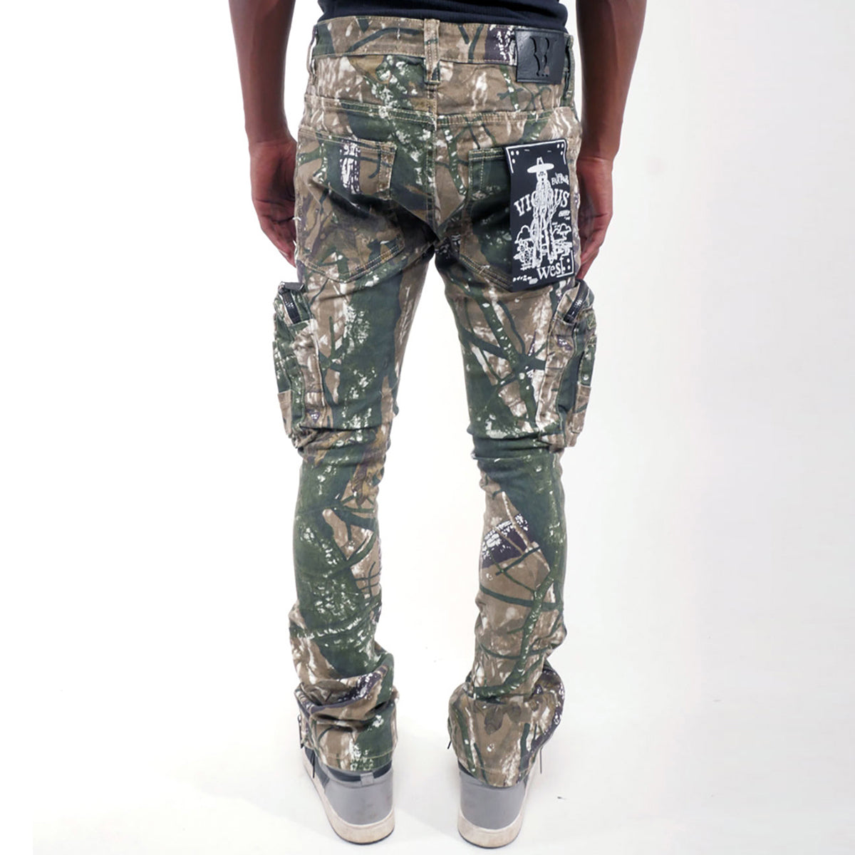 Brush camo cargo denim pant w/ side zipper details By Vicious-8