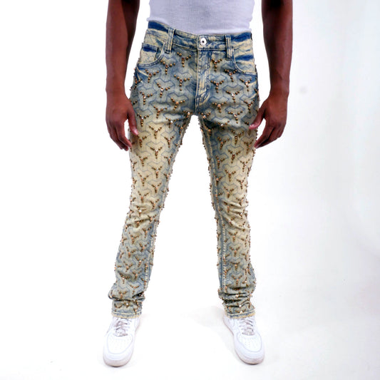 Embellished stone flare denim pant Light Blue by Vicious - 0