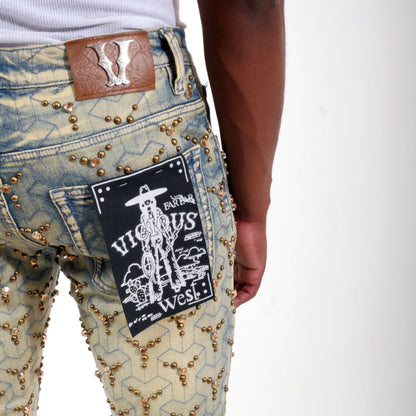 Embellished stone flare denim pant Light Blue by Vicious - 2