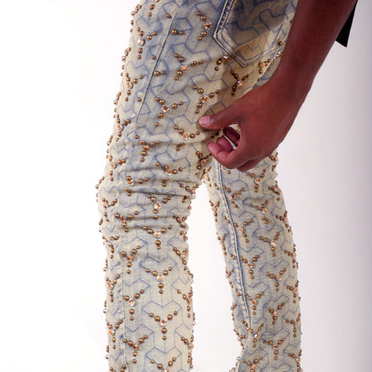 Embellished stone flare denim pant Light Blue by Vicious - 3