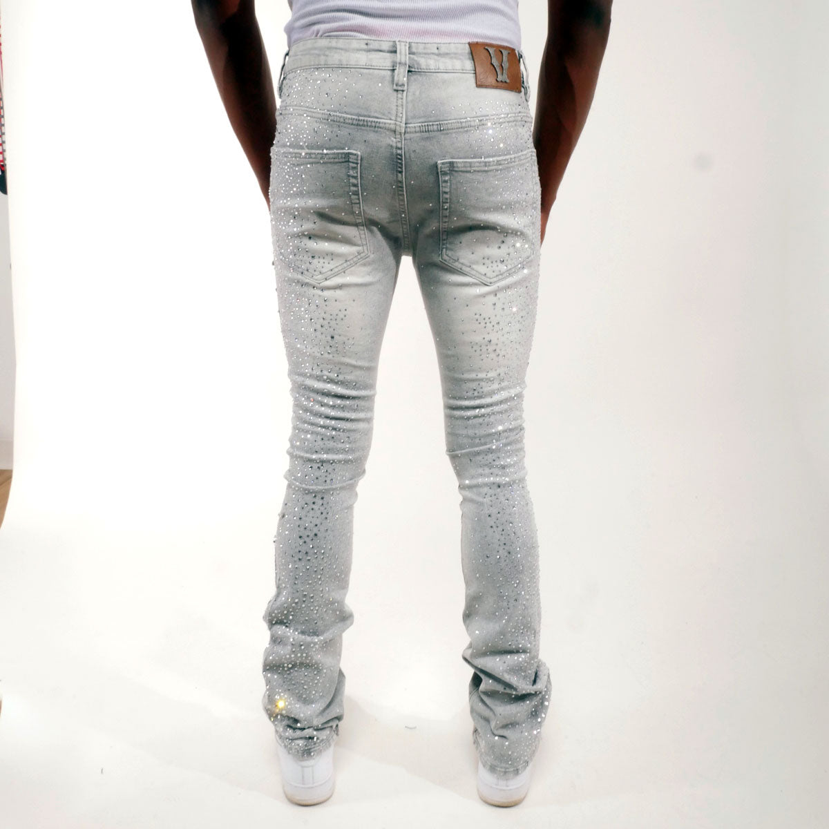 Embellished rhinestone flared denim pant Grey by Vicious - 2