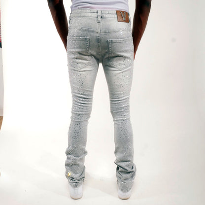 Embellished rhinestone flared denim pant Grey by Vicious - 2