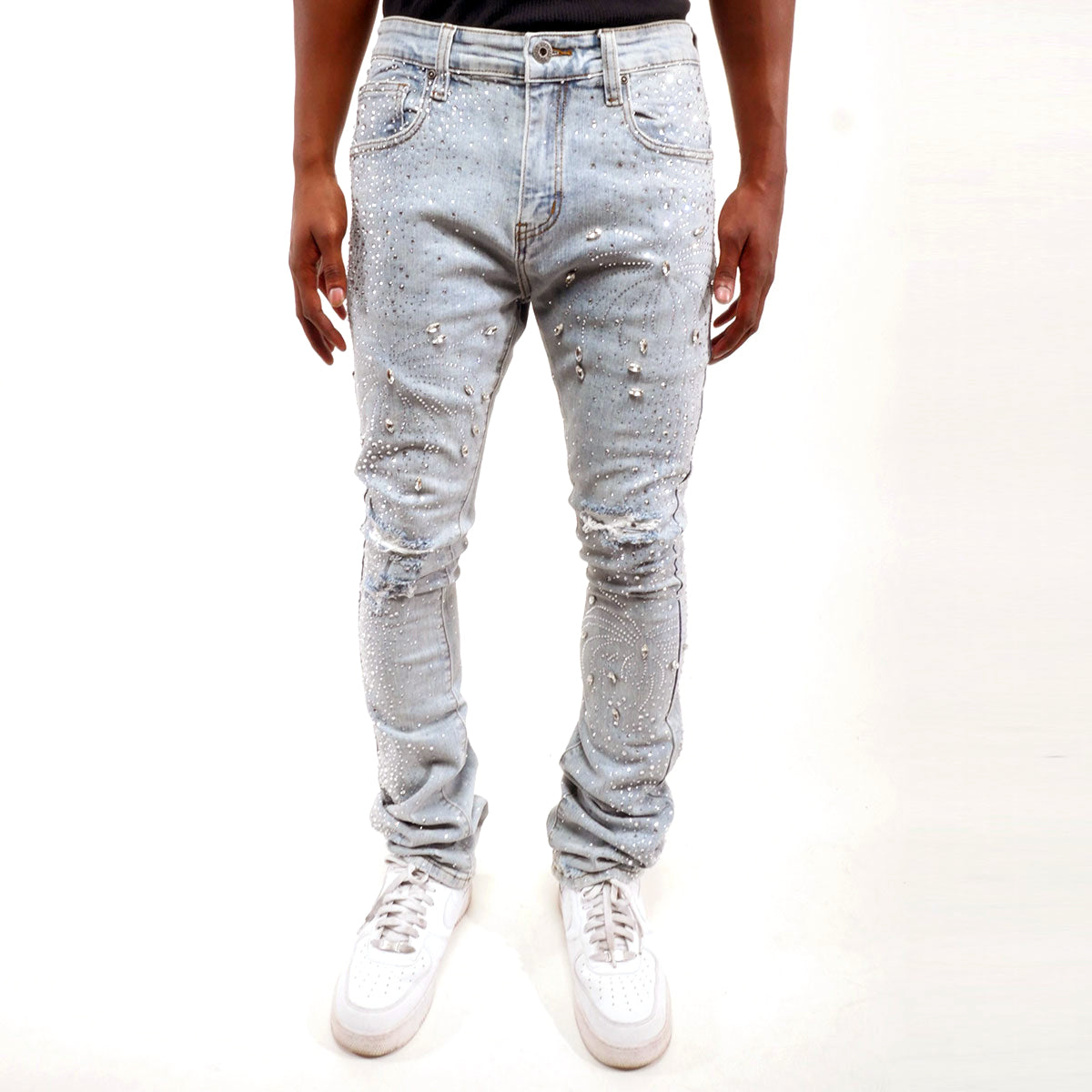 Embellished rhinestone flared denim pant Light Blue by Vicious - 0