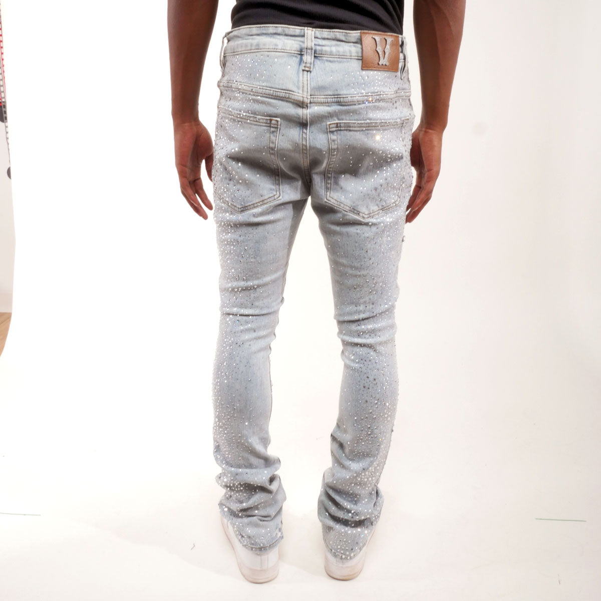 Embellished rhinestone flared denim pant Light Blue by Vicious - 1