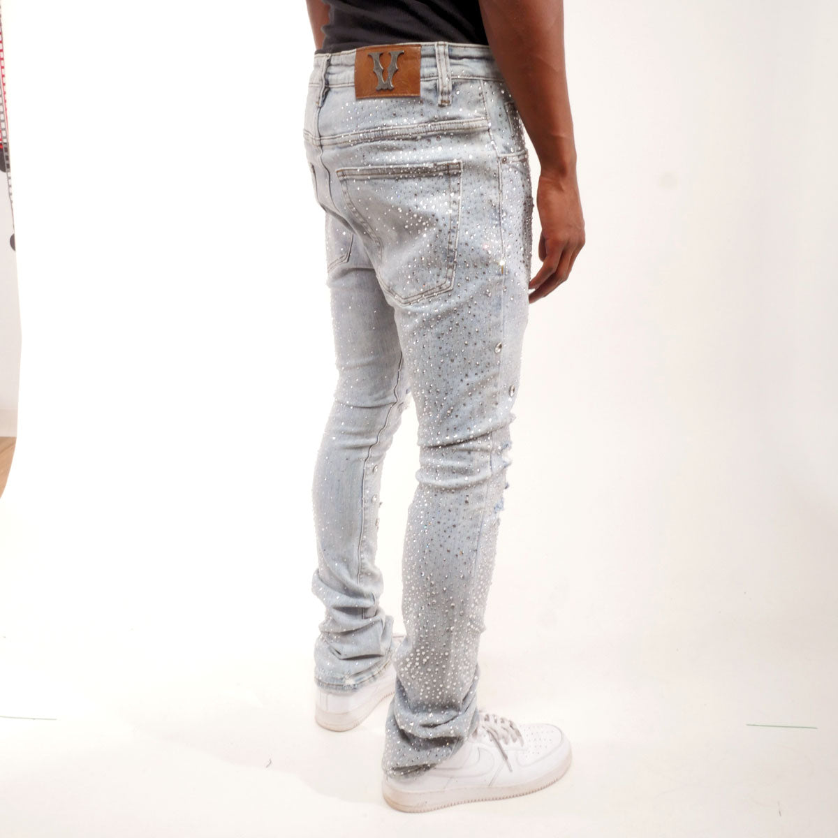 Embellished rhinestone flared denim pant Light Blue by Vicious - 2