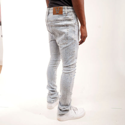 Embellished rhinestone flared denim pant Light Blue by Vicious - 2