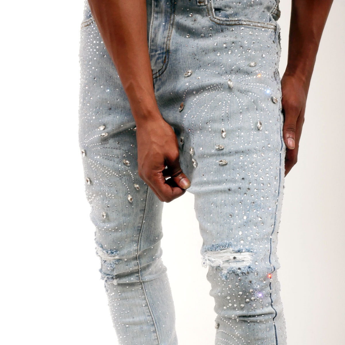 Embellished rhinestone flared denim pant Light Blue by Vicious - 3