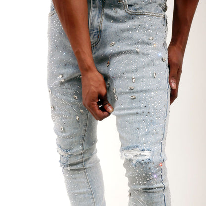 Embellished rhinestone flared denim pant Light Blue by Vicious - 3