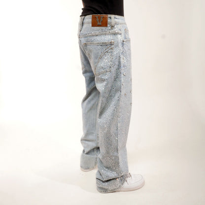 Embellished rhinestone denim pant Light Blue by Vicious - 5