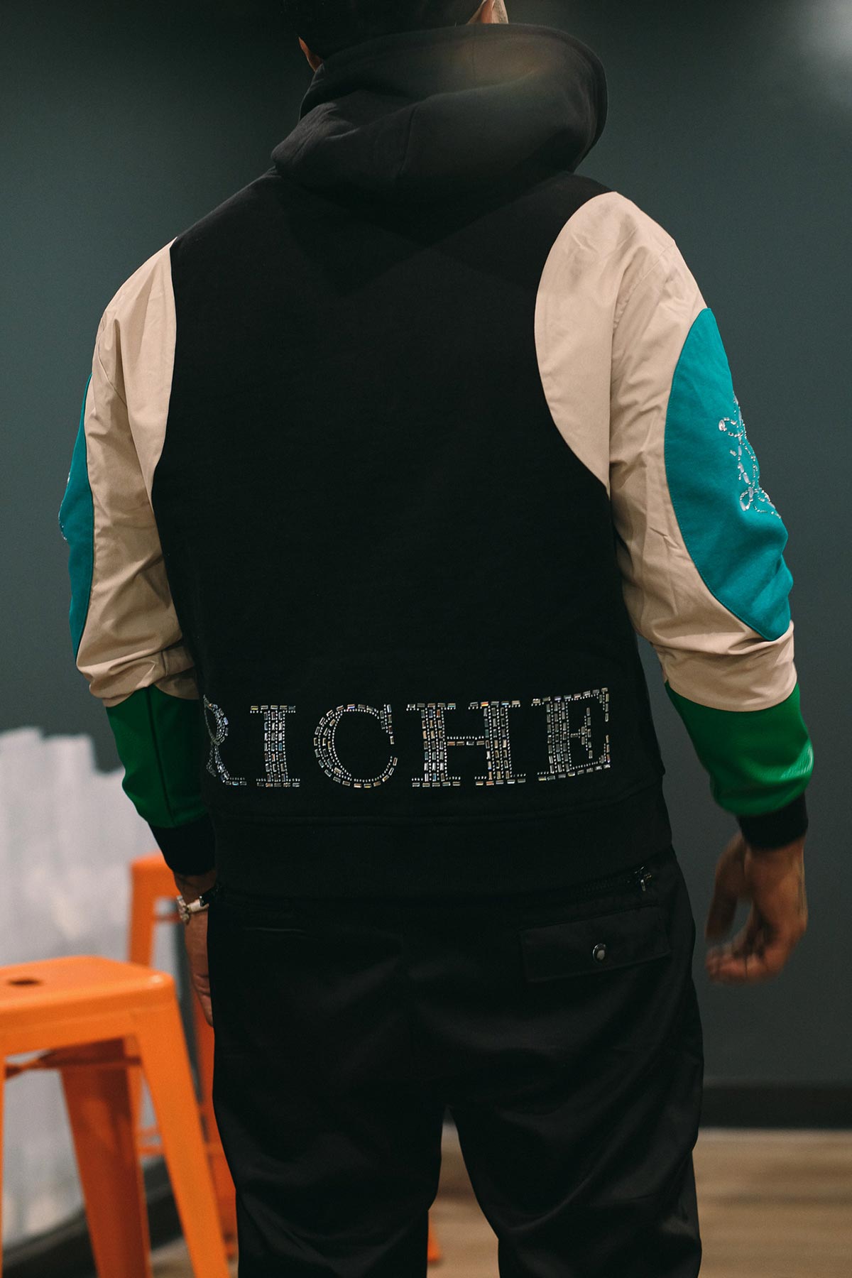 Embossed v hoodie