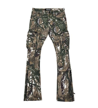 Brush camo cargo denim pant w/ side zipper details By Vicious-1