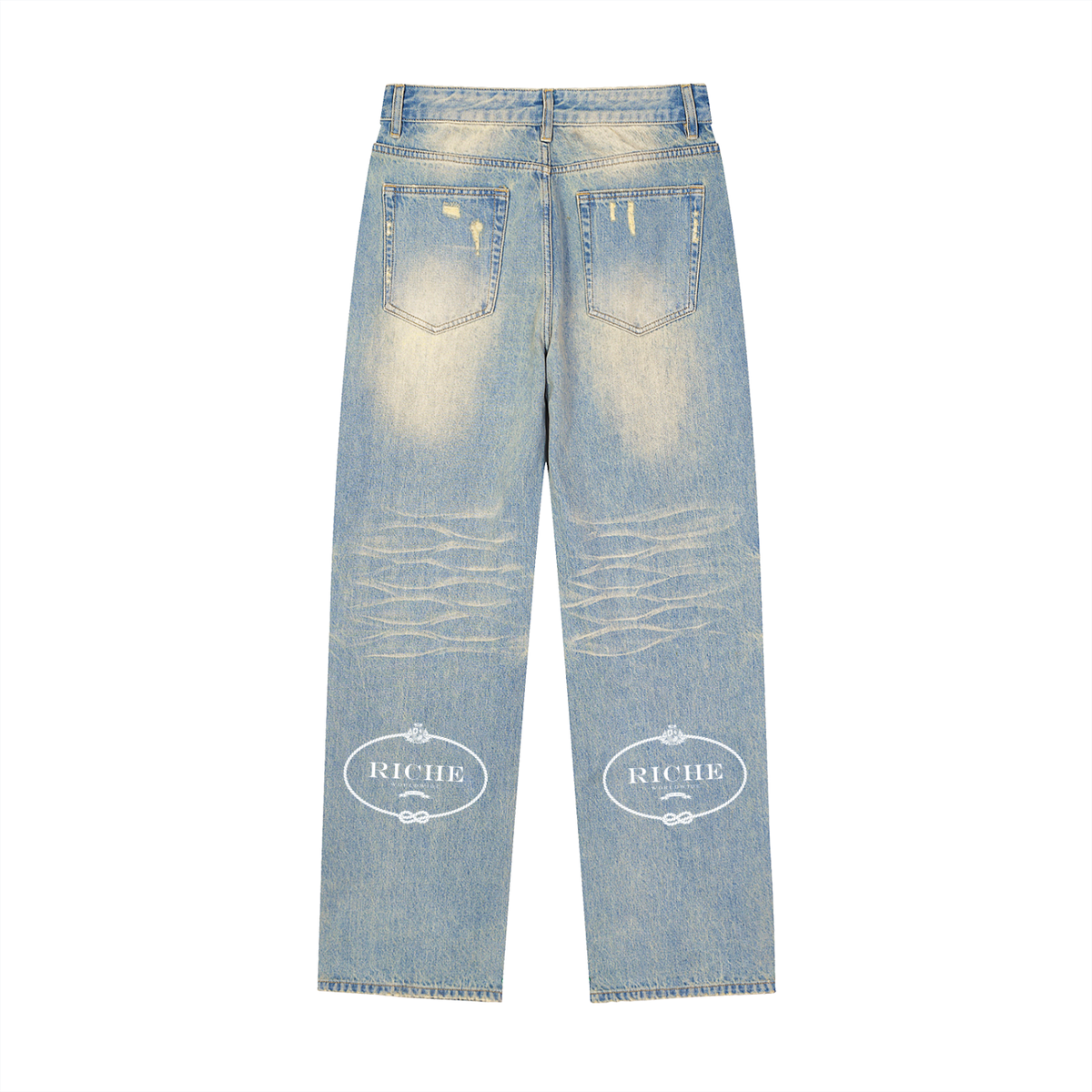 Riche Sun Fade Raw Hem Denim Jeans by Vie+Riche, view 2