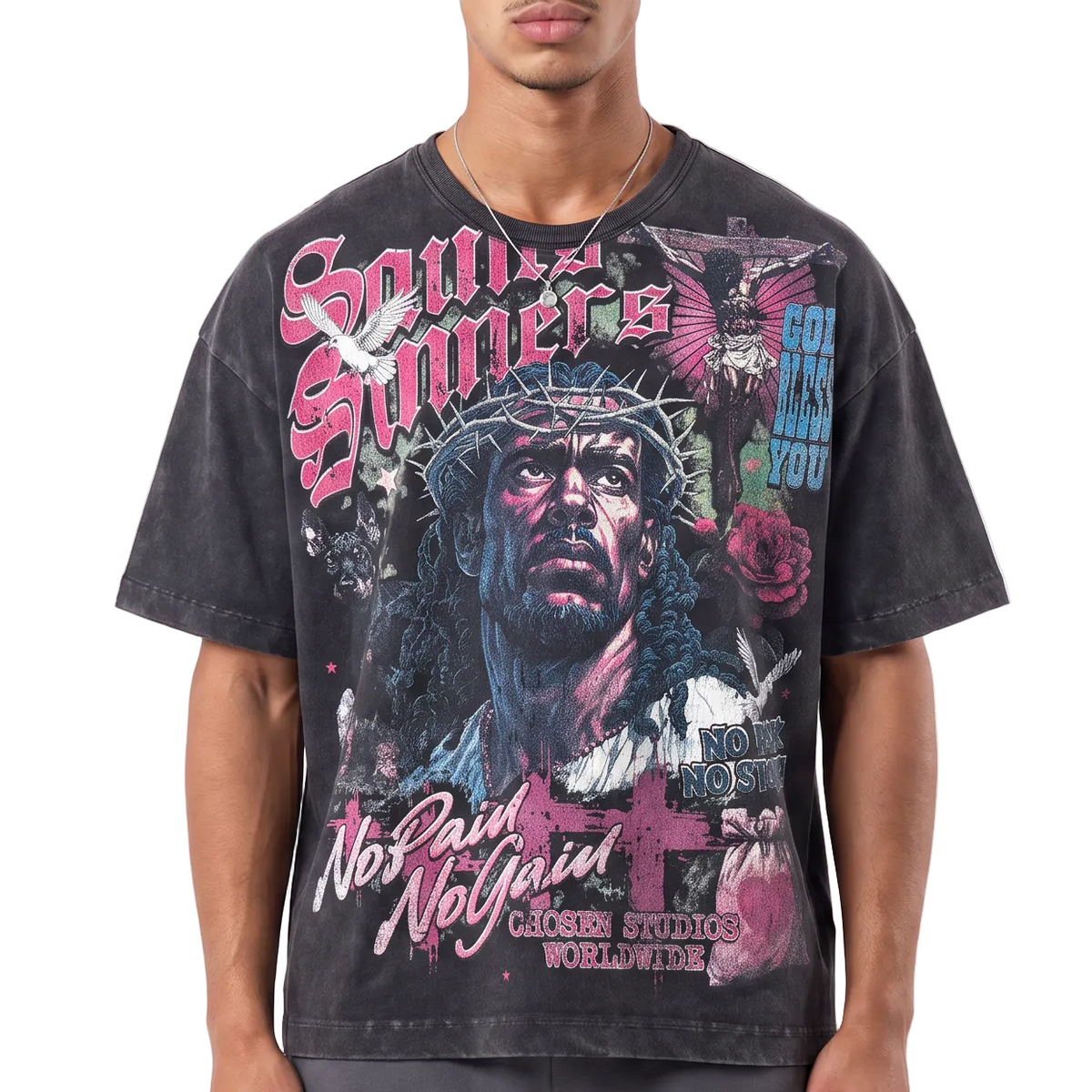 No Pain No Gain Vintage Jesus Graphic Tee by VIERICHEPARIS, view 1
